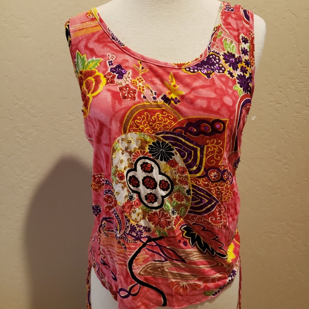 Chaudry KC sequin beaded indie Tank Top NWT L